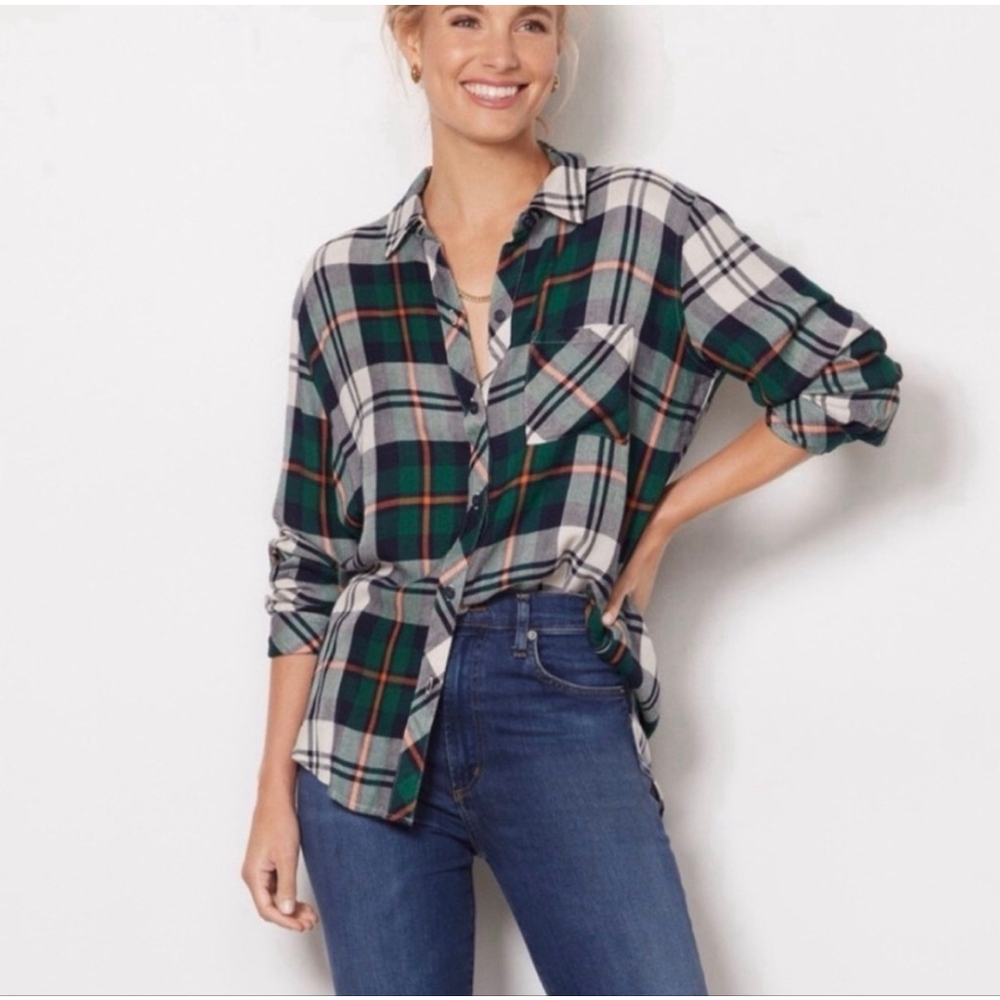Women's Rails Plaid Button Down Shirt S Green White Orange